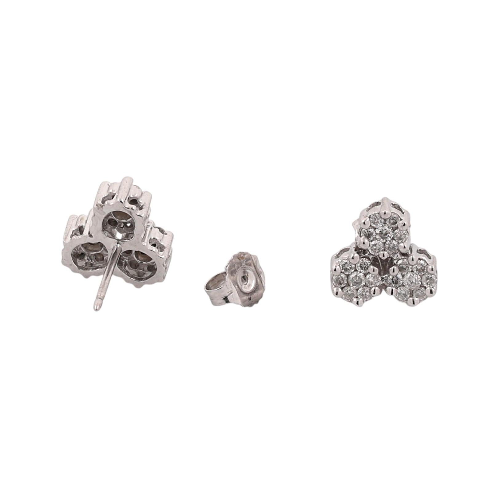 10K White Gold Cluster Diamond Stud Earrings 0.55CTW Round Estate