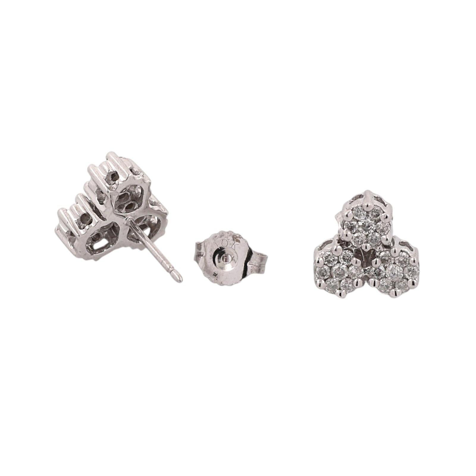 10K White Gold Cluster Diamond Stud Earrings 0.55CTW Round Estate