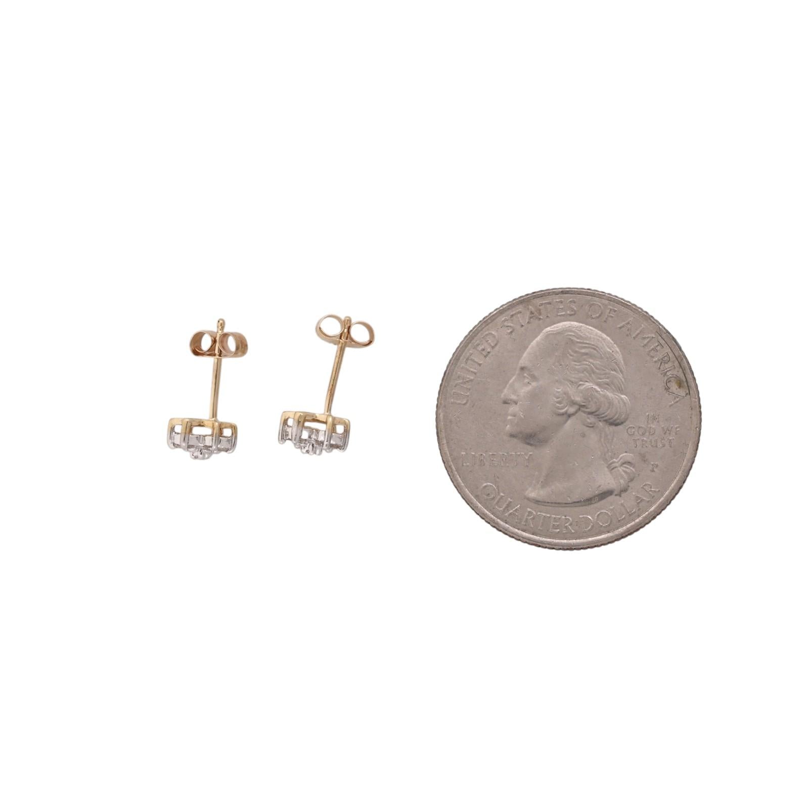 14K Two-Tone Gold Natural Diamond Star Cluster Stud Earrings 0.10 CTW