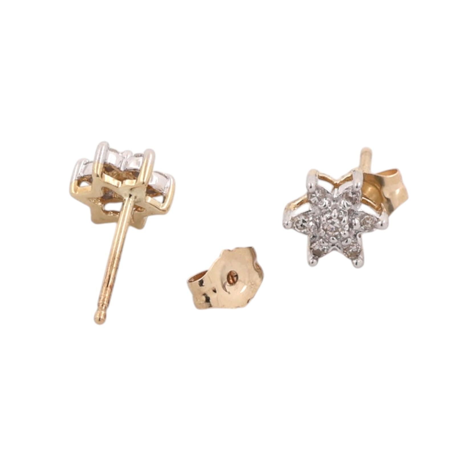 14K Two-Tone Gold Natural Diamond Star Cluster Stud Earrings 0.10 CTW