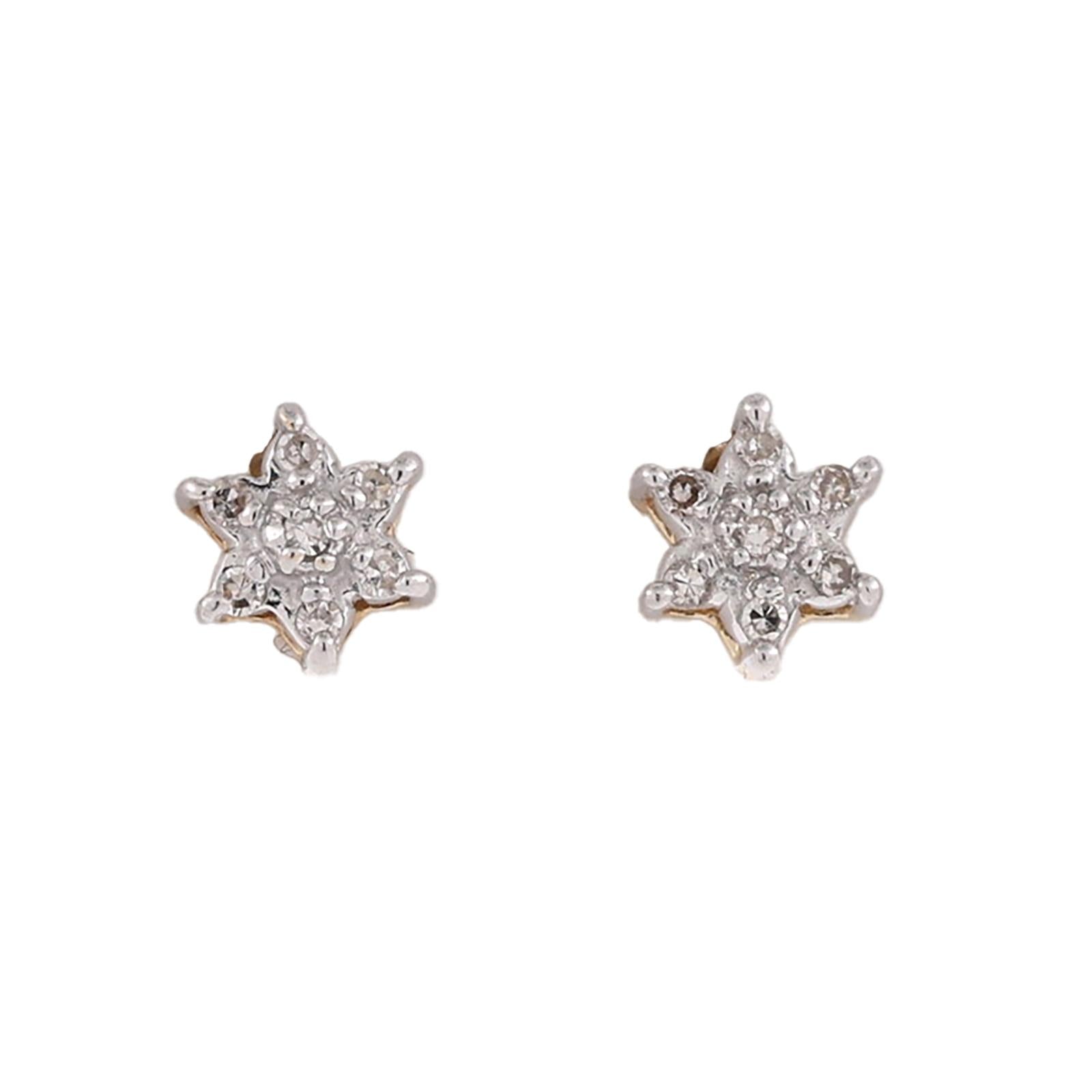14K Two-Tone Gold Natural Diamond Star Cluster Stud Earrings 0.10 CTW