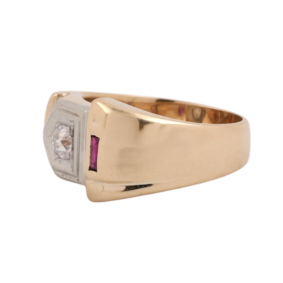 Vintage Old European Diamond Ruby Men's Ring 14K Two Tone Gold 0.23 CTW Sz 7.5