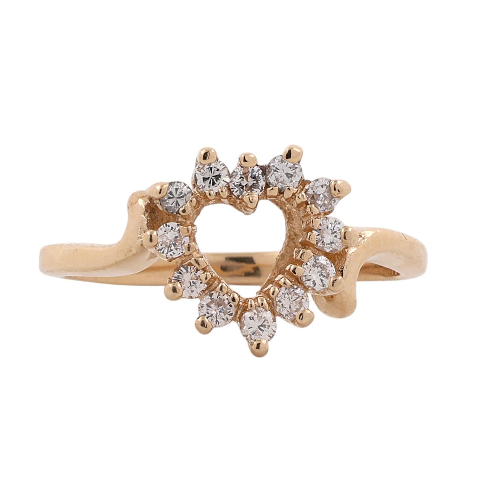 Yellow Gold 0.33 CTW Natural Diamond Open Heart Ring Size 6.25