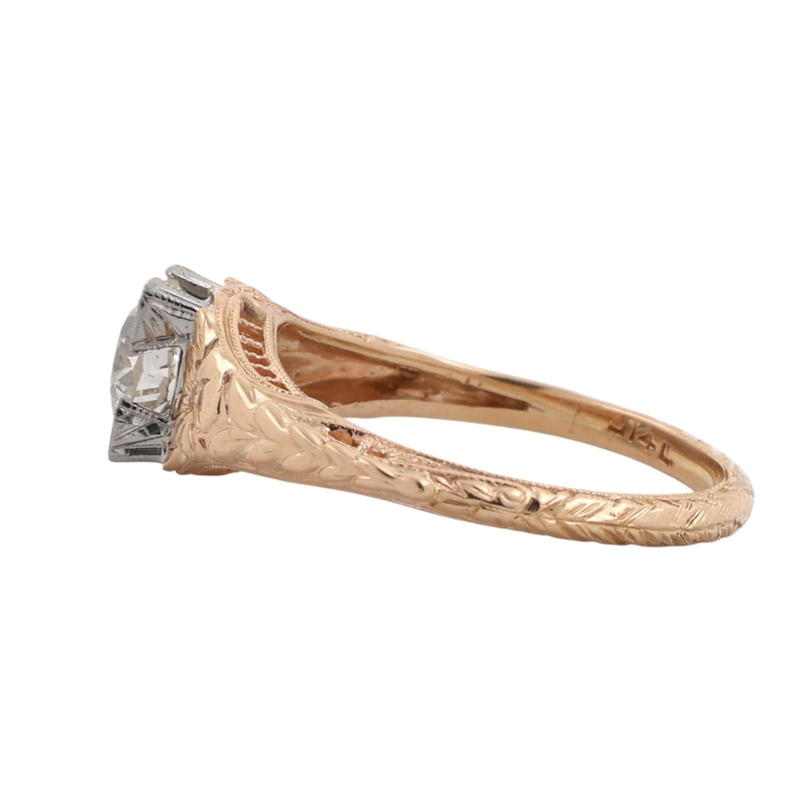 Vintage 14K Two Tone Gold 0.85CT Old European Cut Diamond Engagement Ring 5.75