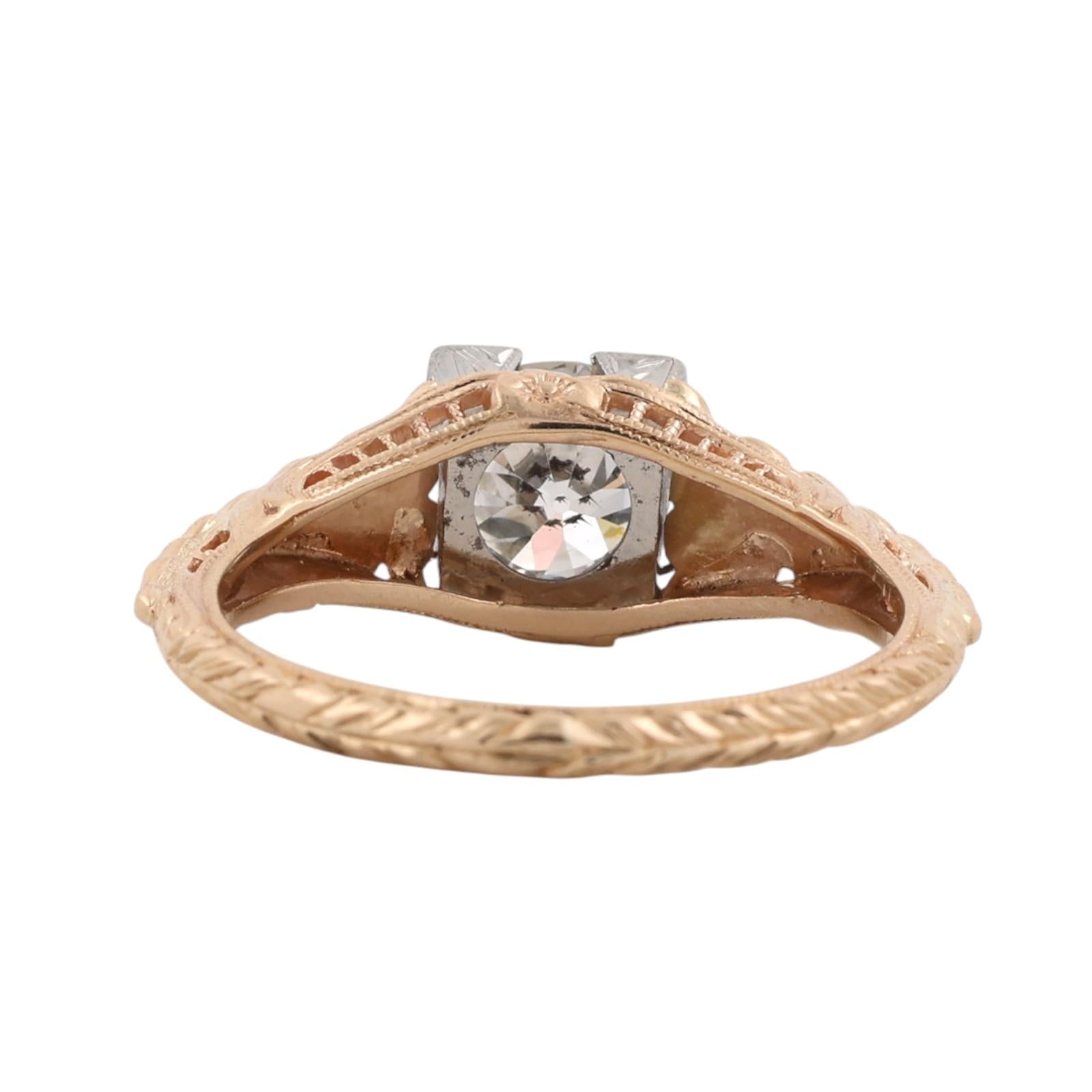 Vintage 14K Two Tone Gold 0.85CT Old European Cut Diamond Engagement Ring 5.75