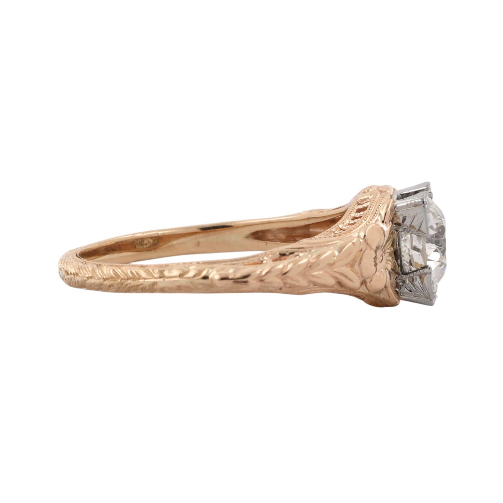 Vintage 14K Two Tone Gold 0.85CT Old European Cut Diamond Engagement Ring 5.75