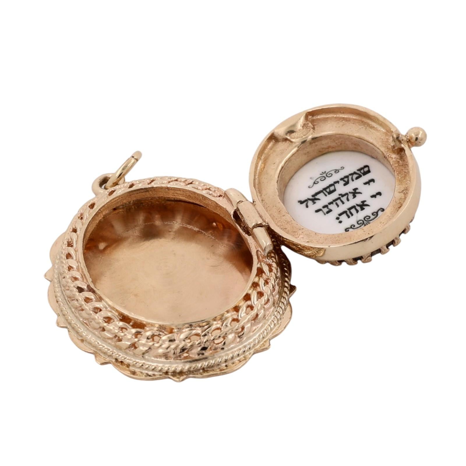 Vintage 14K Gold Enamel Moses Ten Commandments Judaica Filigree Locket Pendant