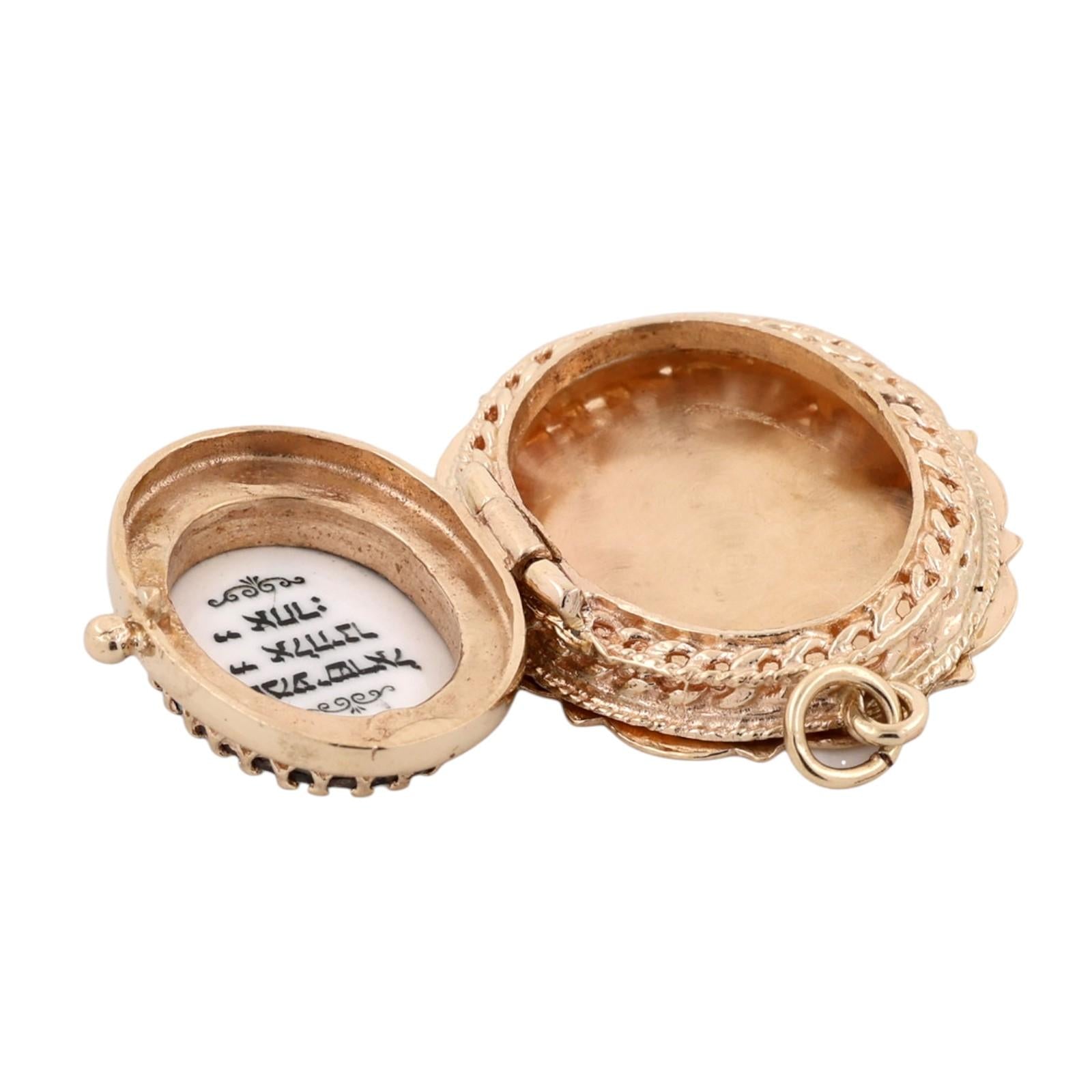 Vintage 14K Gold Enamel Moses Ten Commandments Judaica Filigree Locket Pendant