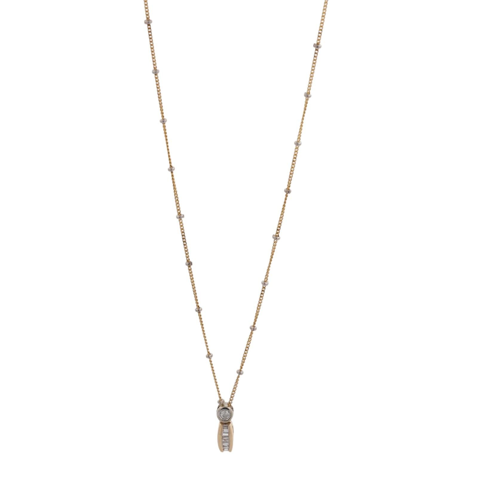 14K Two-Tone Gold Natural Diamond Drop Pendant Necklace 0.15 CTW 16" Italy
