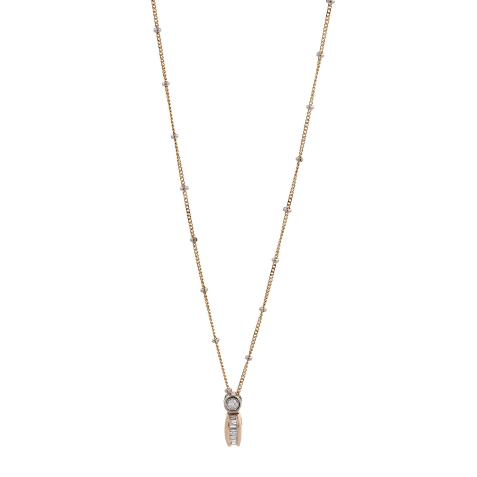 14K Two-Tone Gold Natural Diamond Drop Pendant Necklace 0.15 CTW 16" Italy