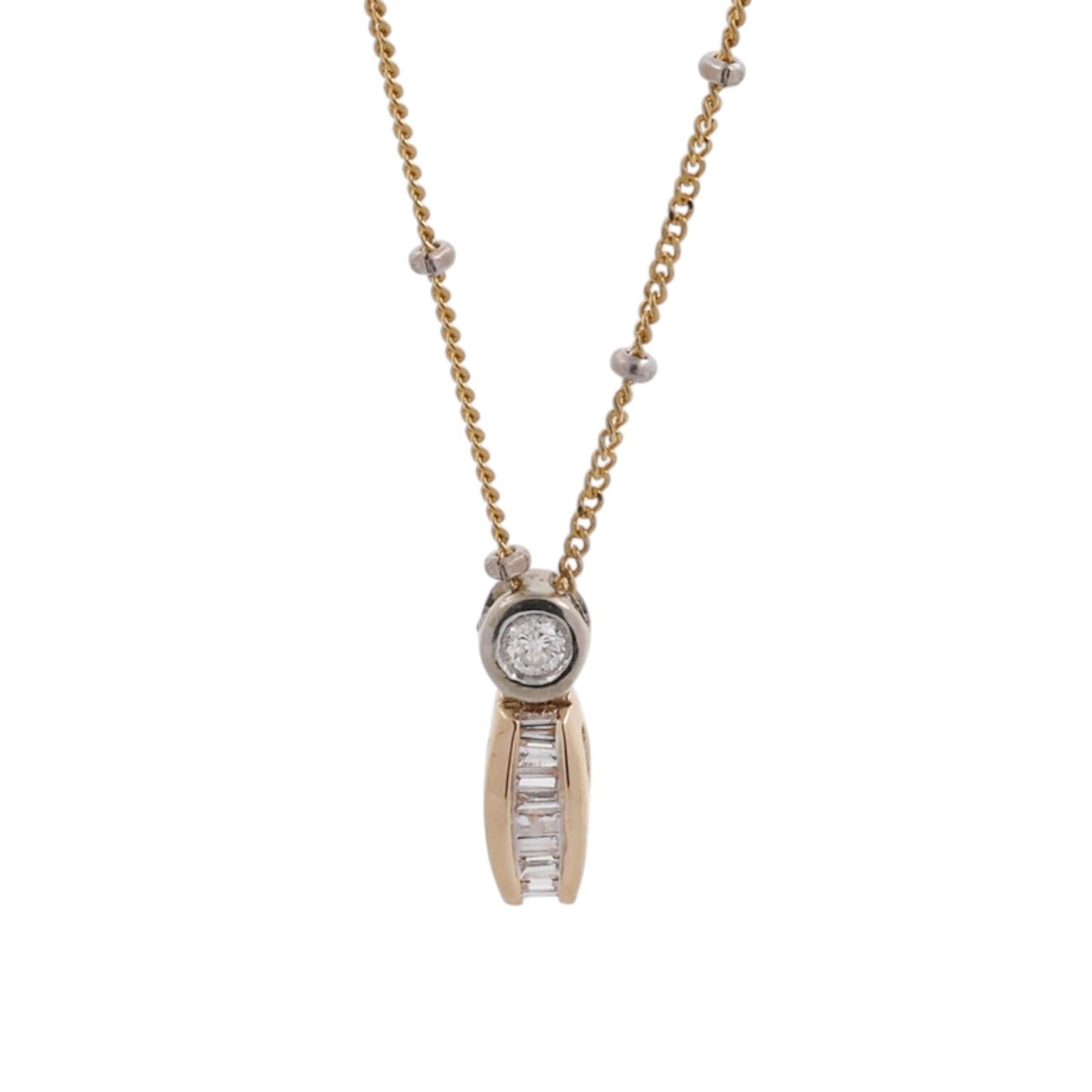 14K Two-Tone Gold Natural Diamond Drop Pendant Necklace 0.15 CTW 16" Italy