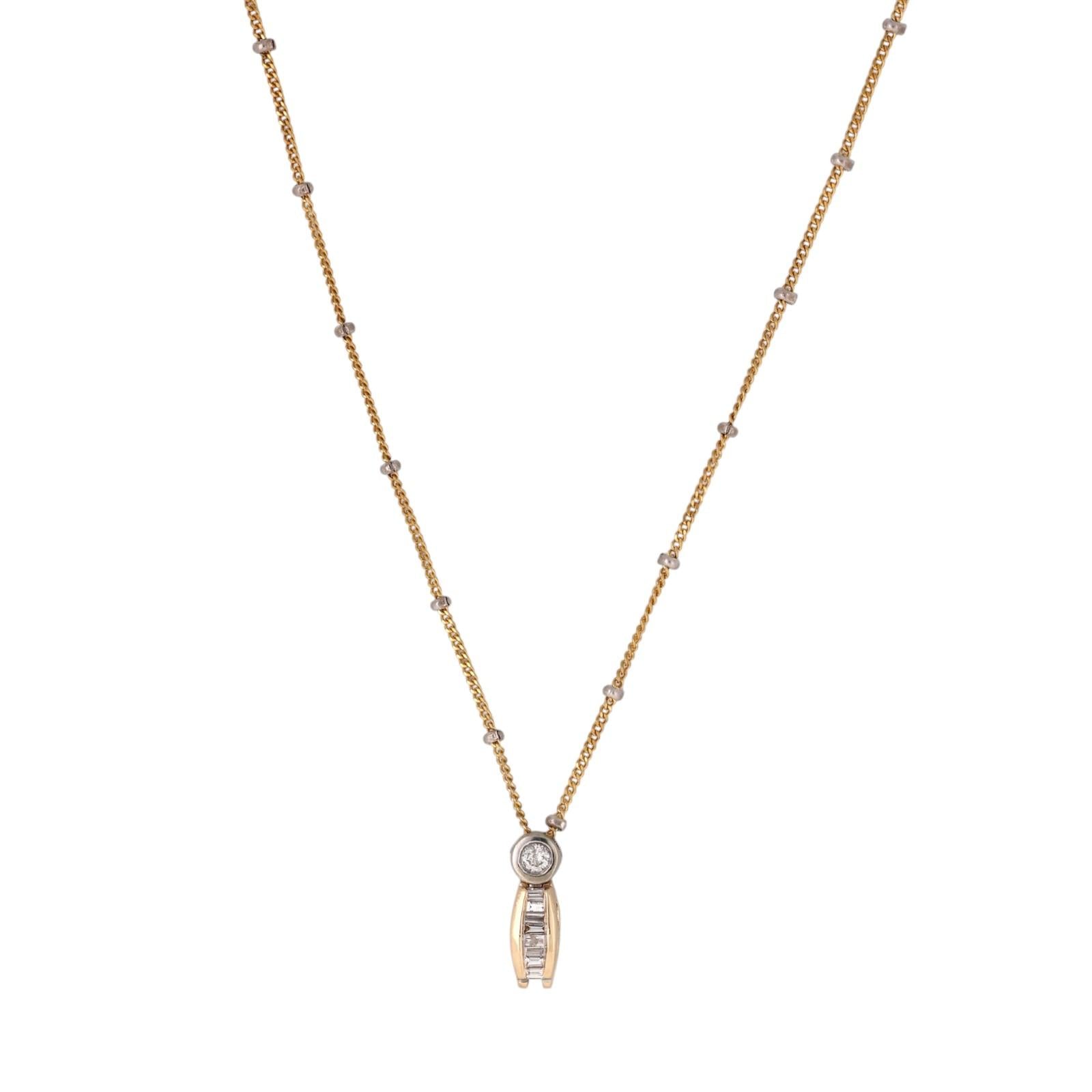 14K Two-Tone Gold Natural Diamond Drop Pendant Necklace 0.15 CTW 16" Italy