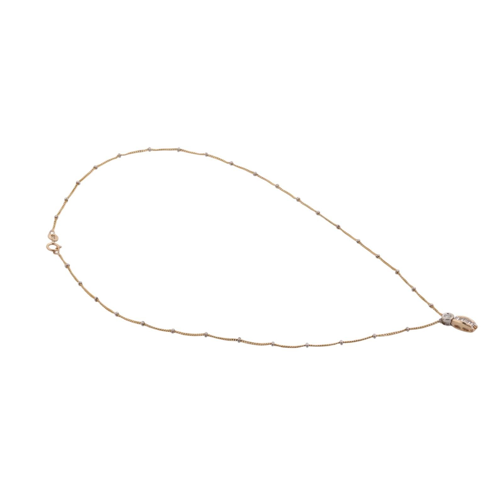 14K Two-Tone Gold Natural Diamond Drop Pendant Necklace 0.15 CTW 16" Italy