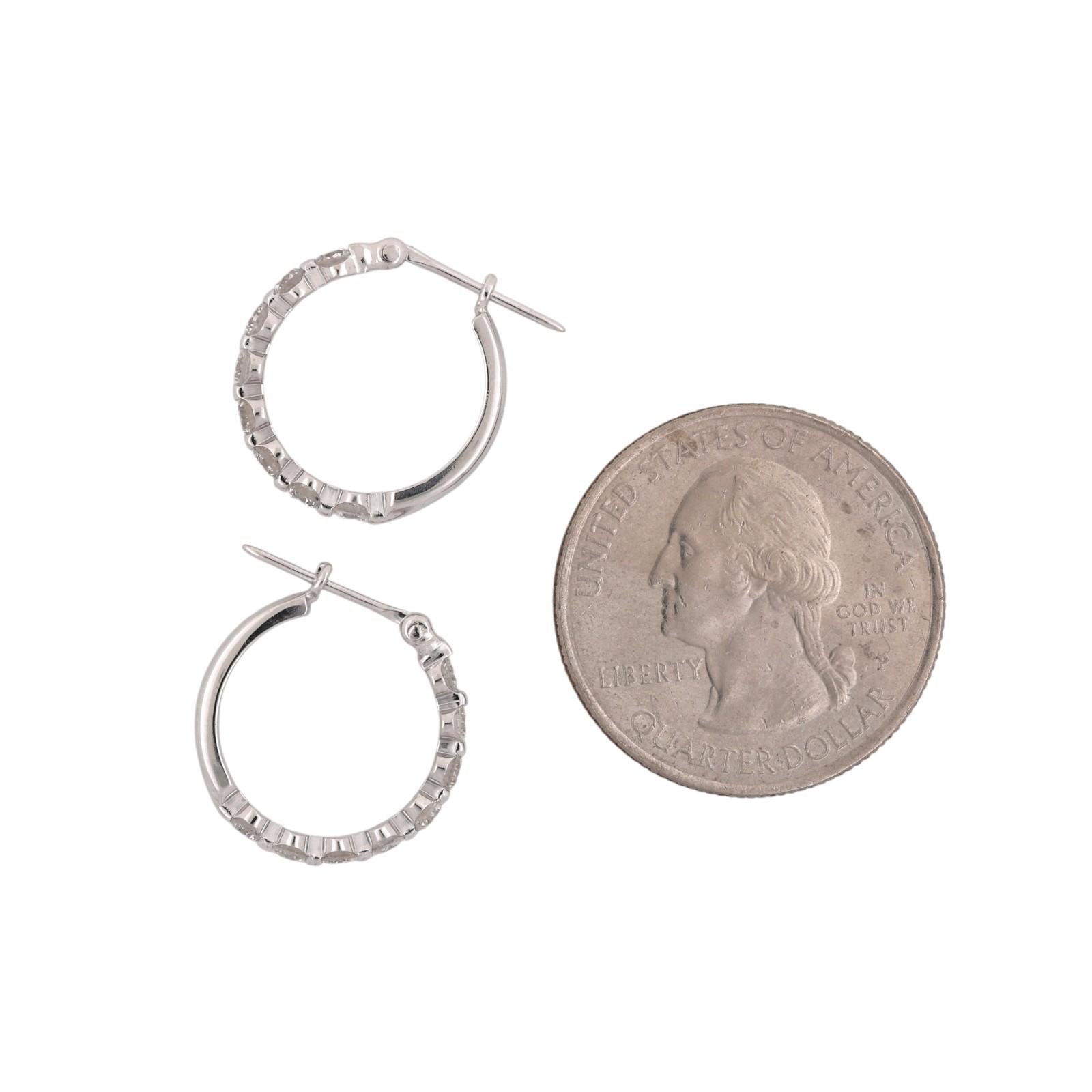 0.88 CTW Natural Diamond Hoop Earrings 14K White Gold Ladies Estate