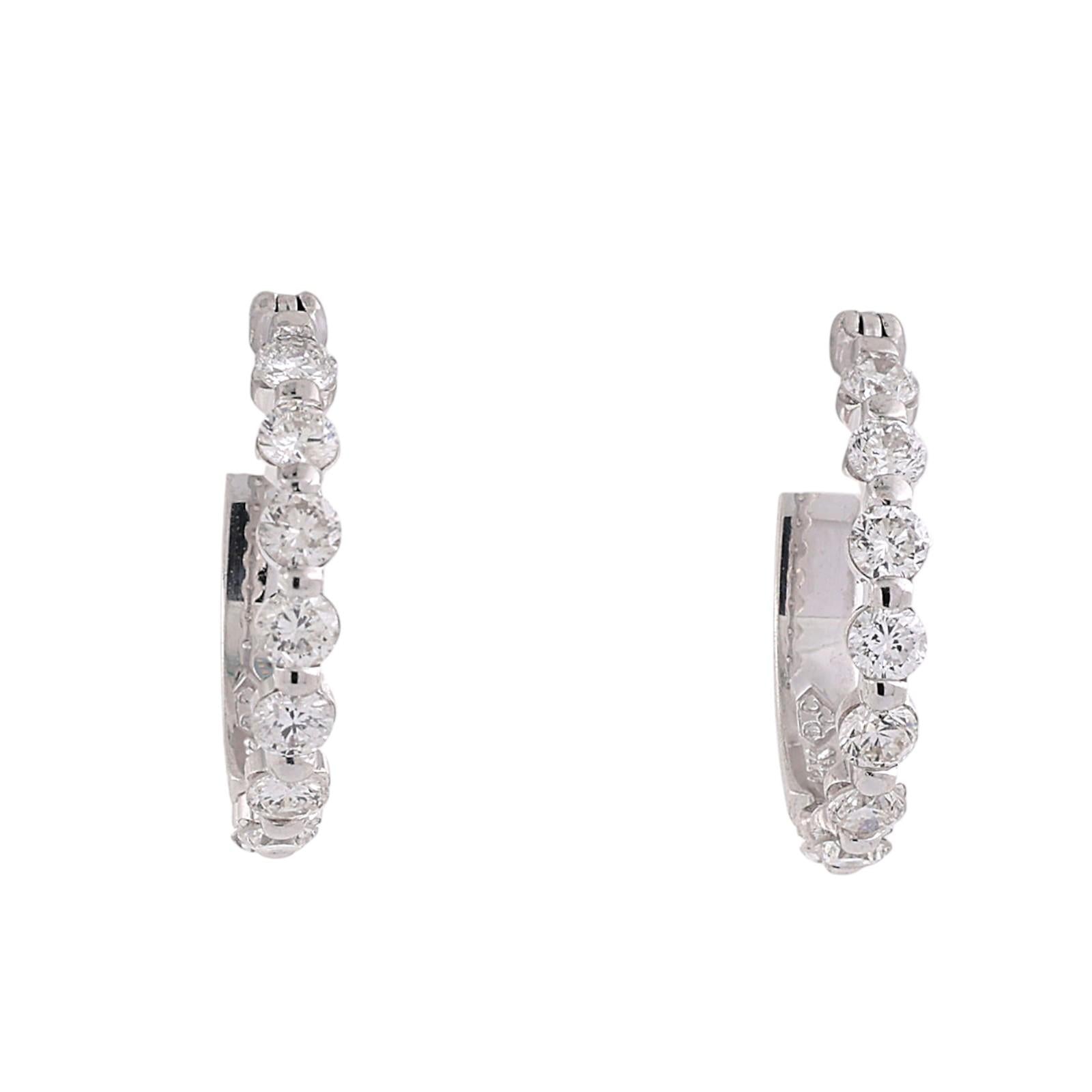 0.88 CTW Natural Diamond Hoop Earrings 14K White Gold Ladies Estate