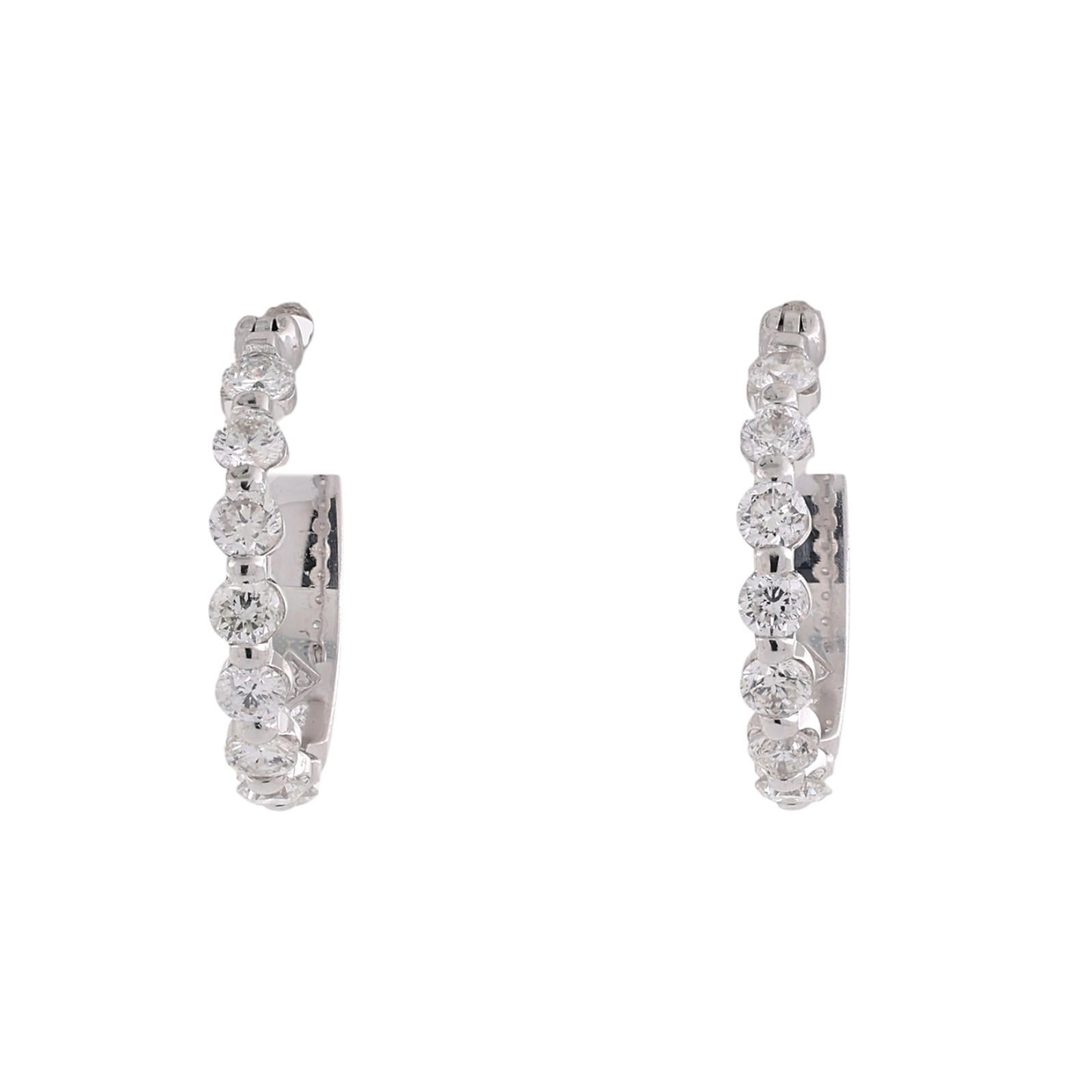 0.88 CTW Natural Diamond Hoop Earrings 14K White Gold Ladies Estate