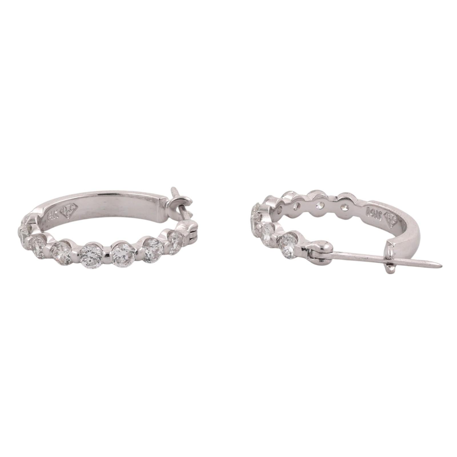 0.88 CTW Natural Diamond Hoop Earrings 14K White Gold Ladies Estate