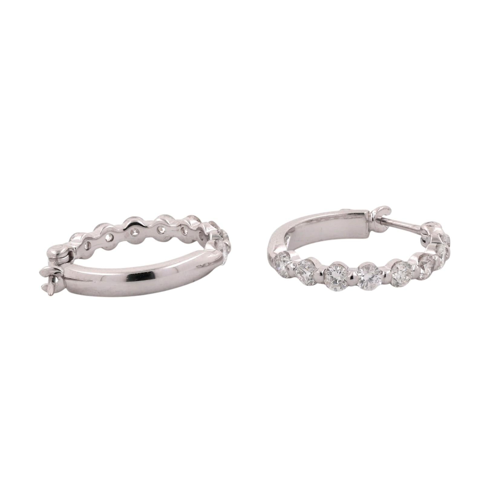 0.88 CTW Natural Diamond Hoop Earrings 14K White Gold Ladies Estate