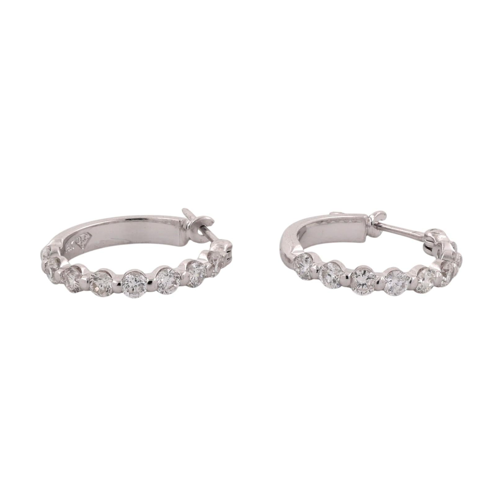 0.88 CTW Natural Diamond Hoop Earrings 14K White Gold Ladies Estate