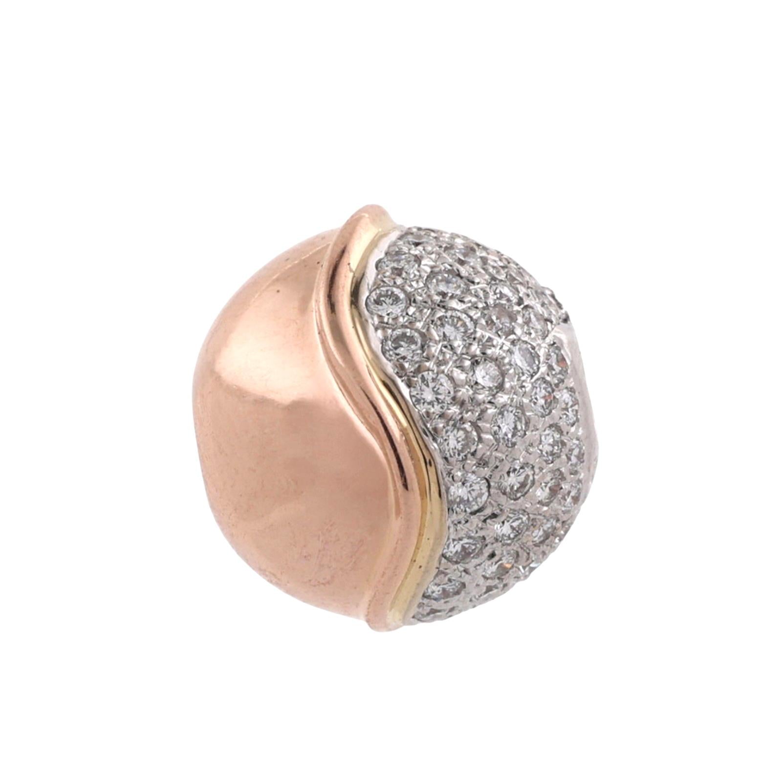 1.20 CTW Natural Diamond 18K Tri Color Gold Pave Slider Pendant G-H VS-SI