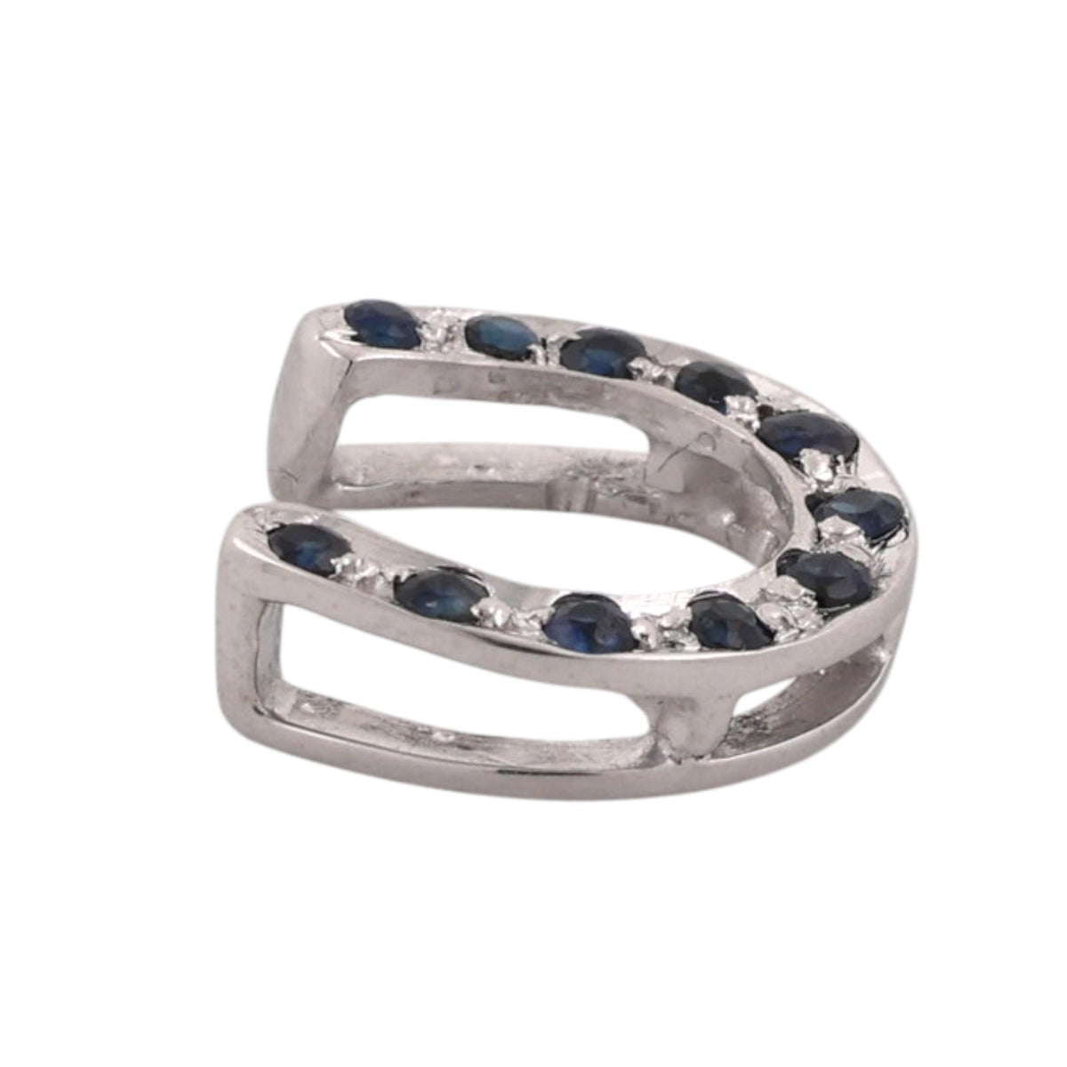 Natural Blue Sapphire Horseshoe Slider Pendant White Gold 0.33 CTW Estate