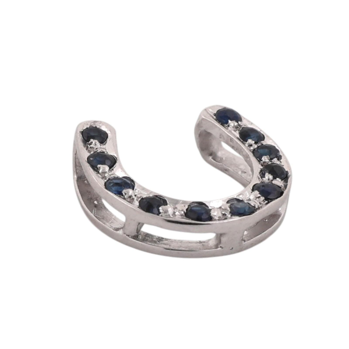 Natural Blue Sapphire Horseshoe Slider Pendant White Gold 0.33 CTW Estate