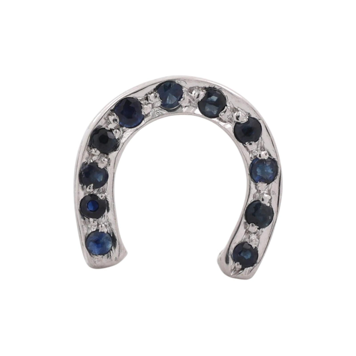 Natural Blue Sapphire Horseshoe Slider Pendant White Gold 0.33 CTW Estate