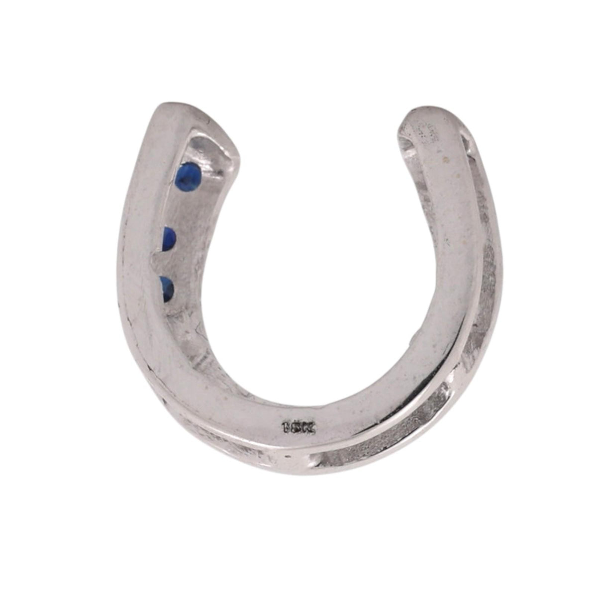 Natural Blue Sapphire Horseshoe Slider Pendant White Gold 0.33 CTW Estate