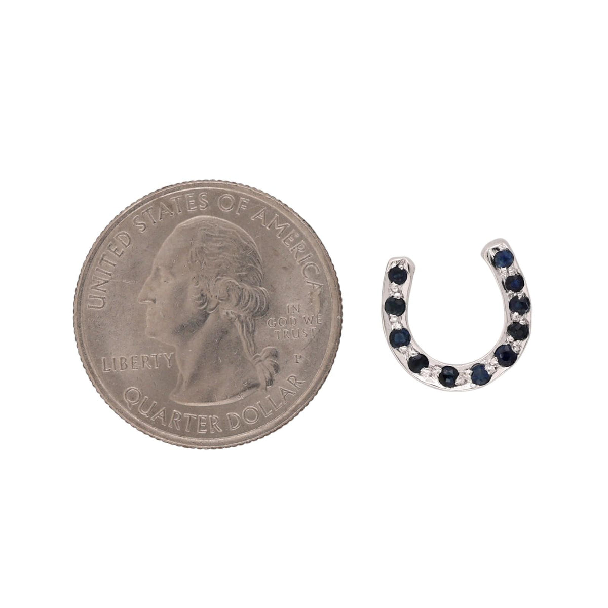 Natural Blue Sapphire Horseshoe Slider Pendant White Gold 0.33 CTW Estate