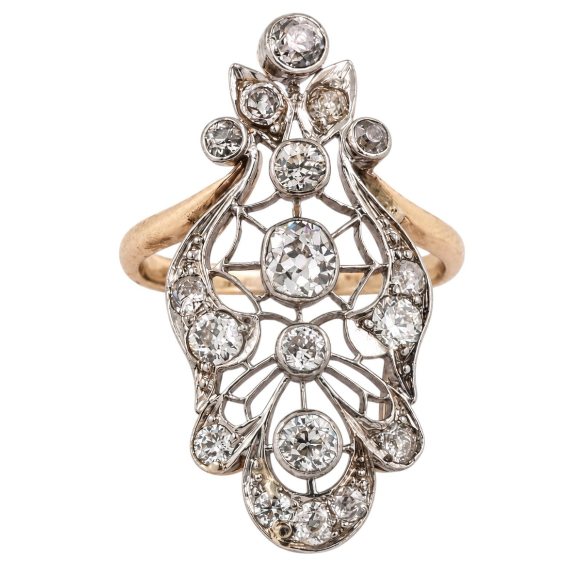 Antique Edwardian Old European Diamond Filigree Ring 14K Gold Platinum 1.15 CTW