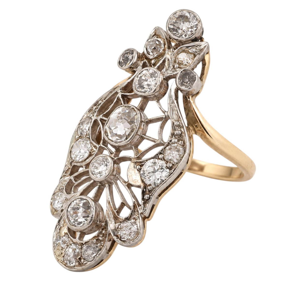 Antique Edwardian Old European Diamond Filigree Ring 14K Gold Platinum 1.15 CTW