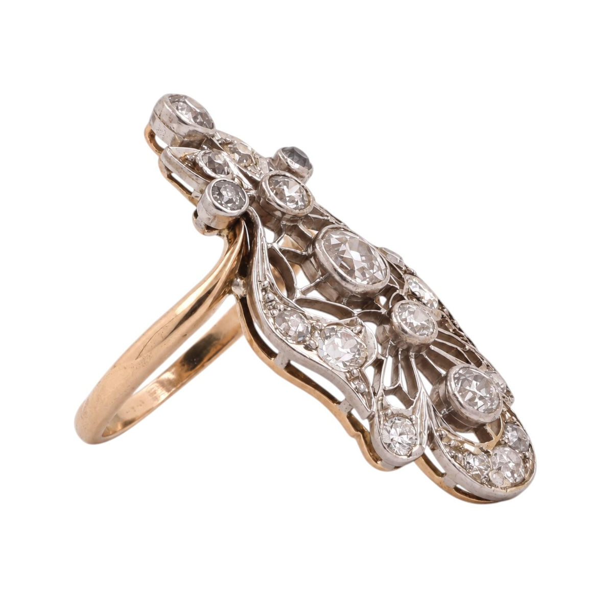 Antique Edwardian Old European Diamond Filigree Ring 14K Gold Platinum 1.15 CTW