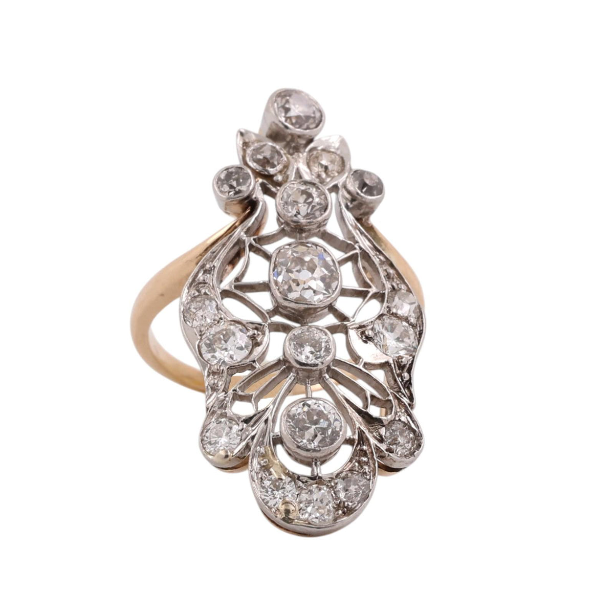 Antique Edwardian Old European Diamond Filigree Ring 14K Gold Platinum 1.15 CTW