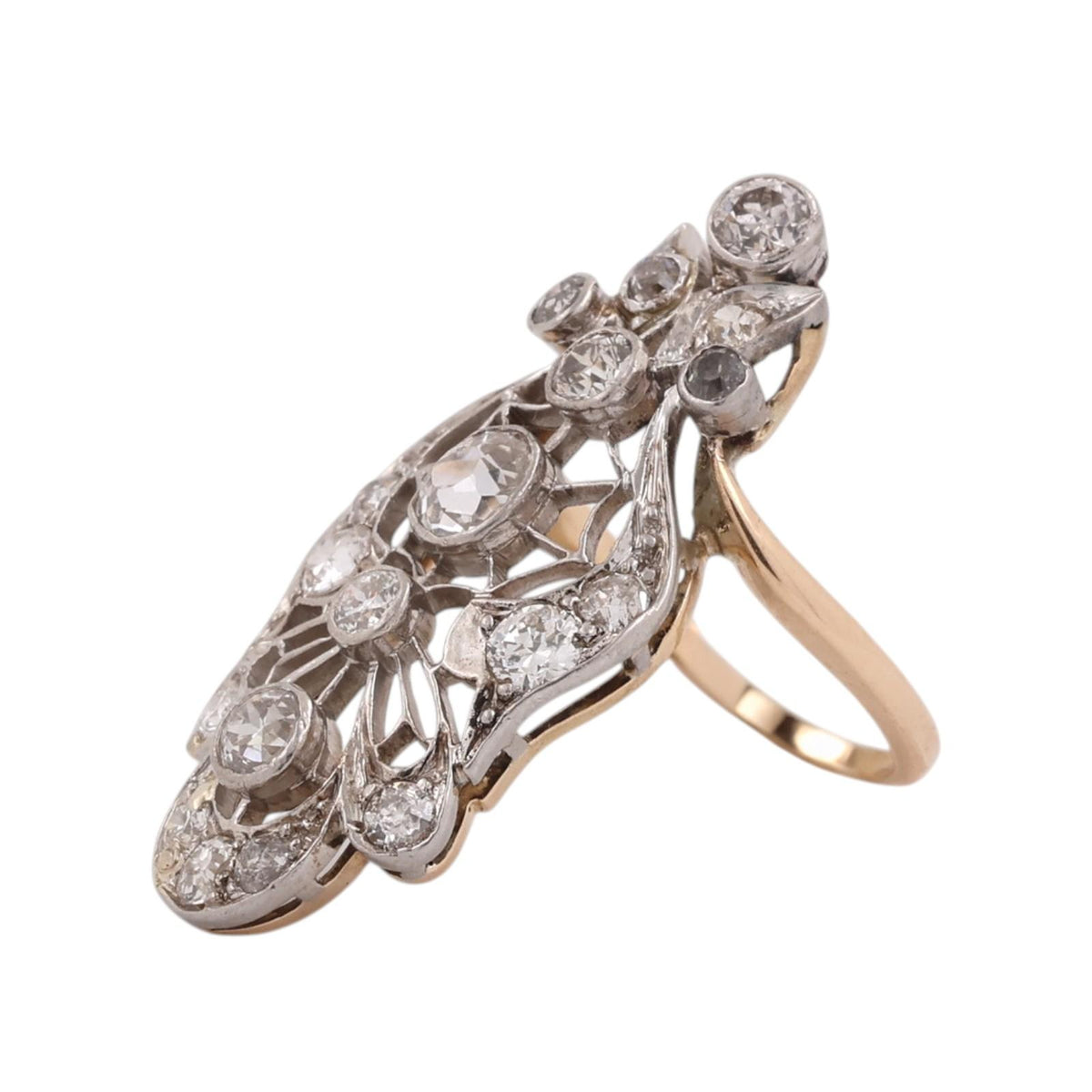 Antique Edwardian Old European Diamond Filigree Ring 14K Gold Platinum 1.15 CTW