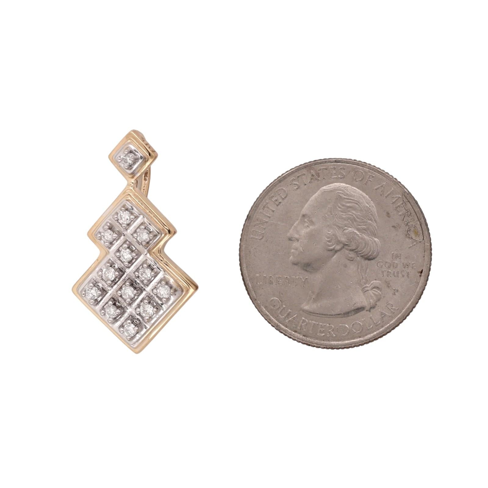 14K Two Tone Gold Diamond Geometric Pendant 0.30CTW Estate Charm 1.10"