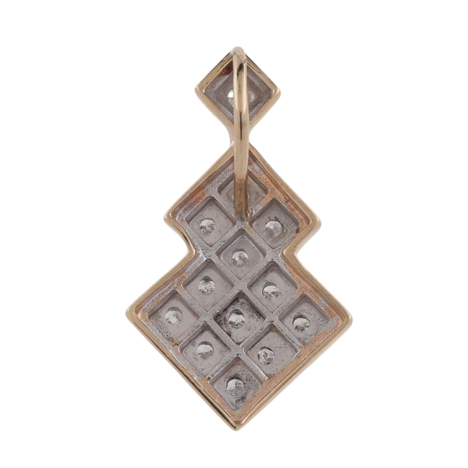 14K Two Tone Gold Diamond Geometric Pendant 0.30CTW Estate Charm 1.10"