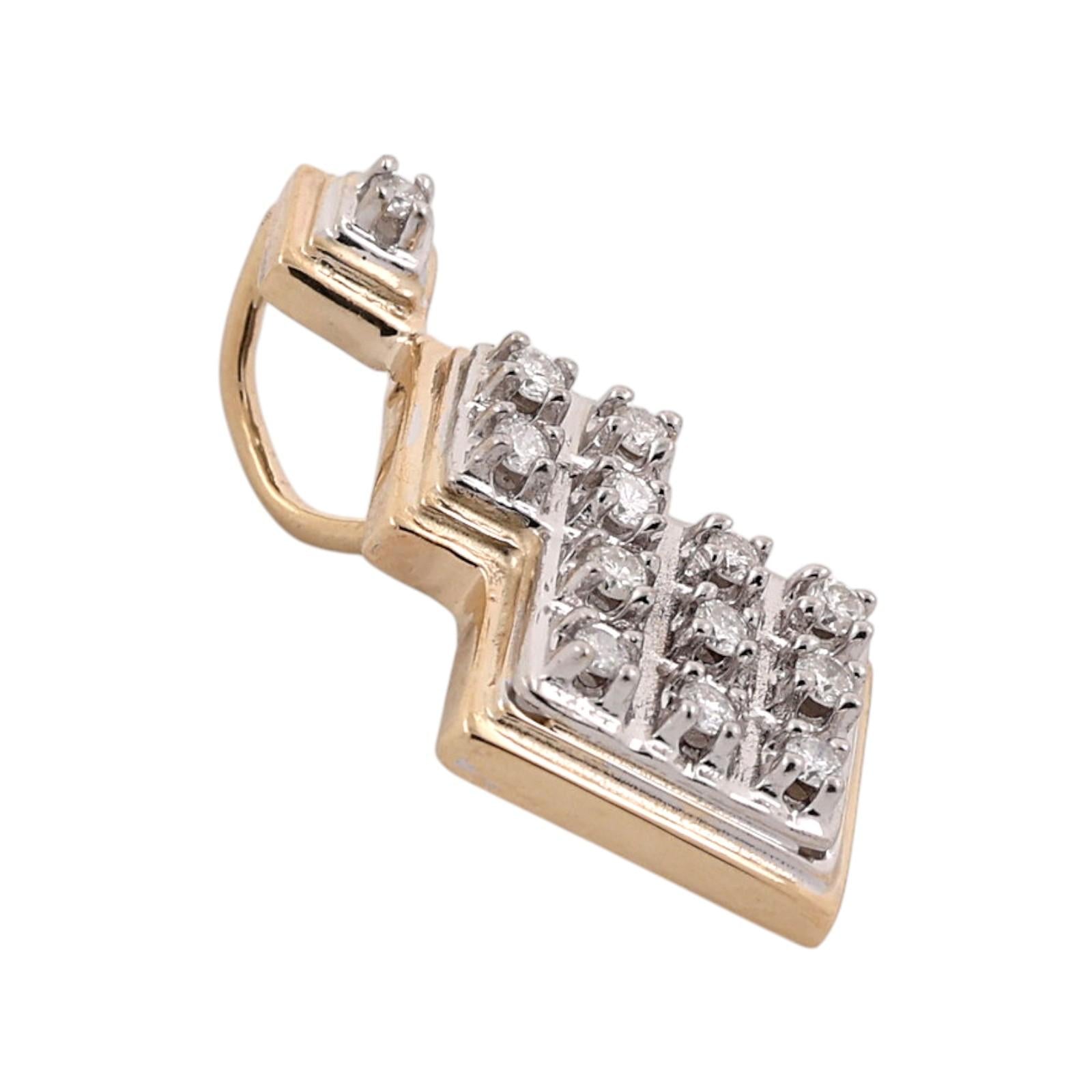 14K Two Tone Gold Diamond Geometric Pendant 0.30CTW Estate Charm 1.10"