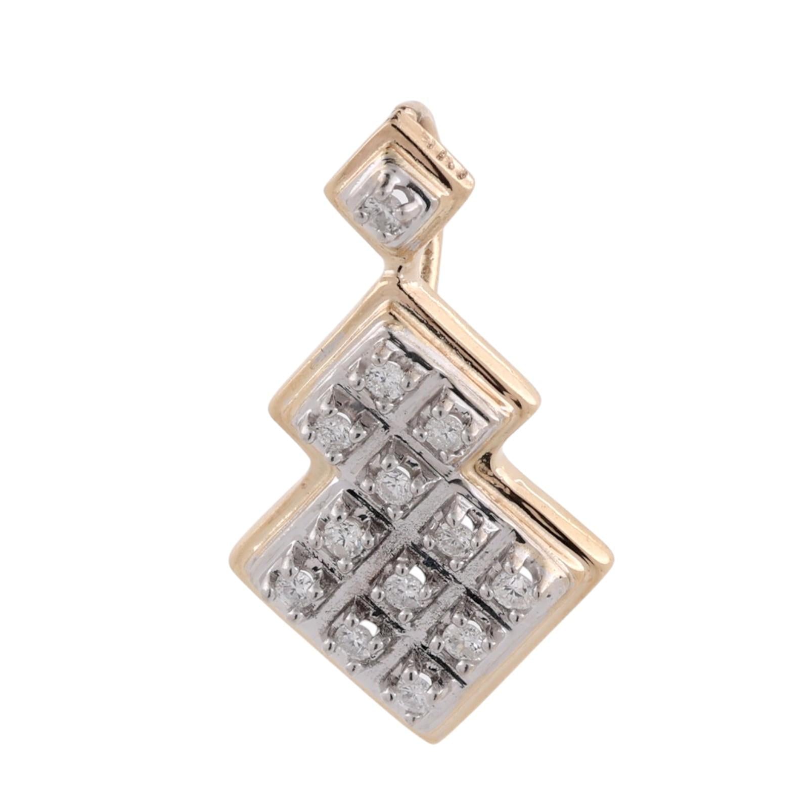14K Two Tone Gold Diamond Geometric Pendant 0.30CTW Estate Charm 1.10"
