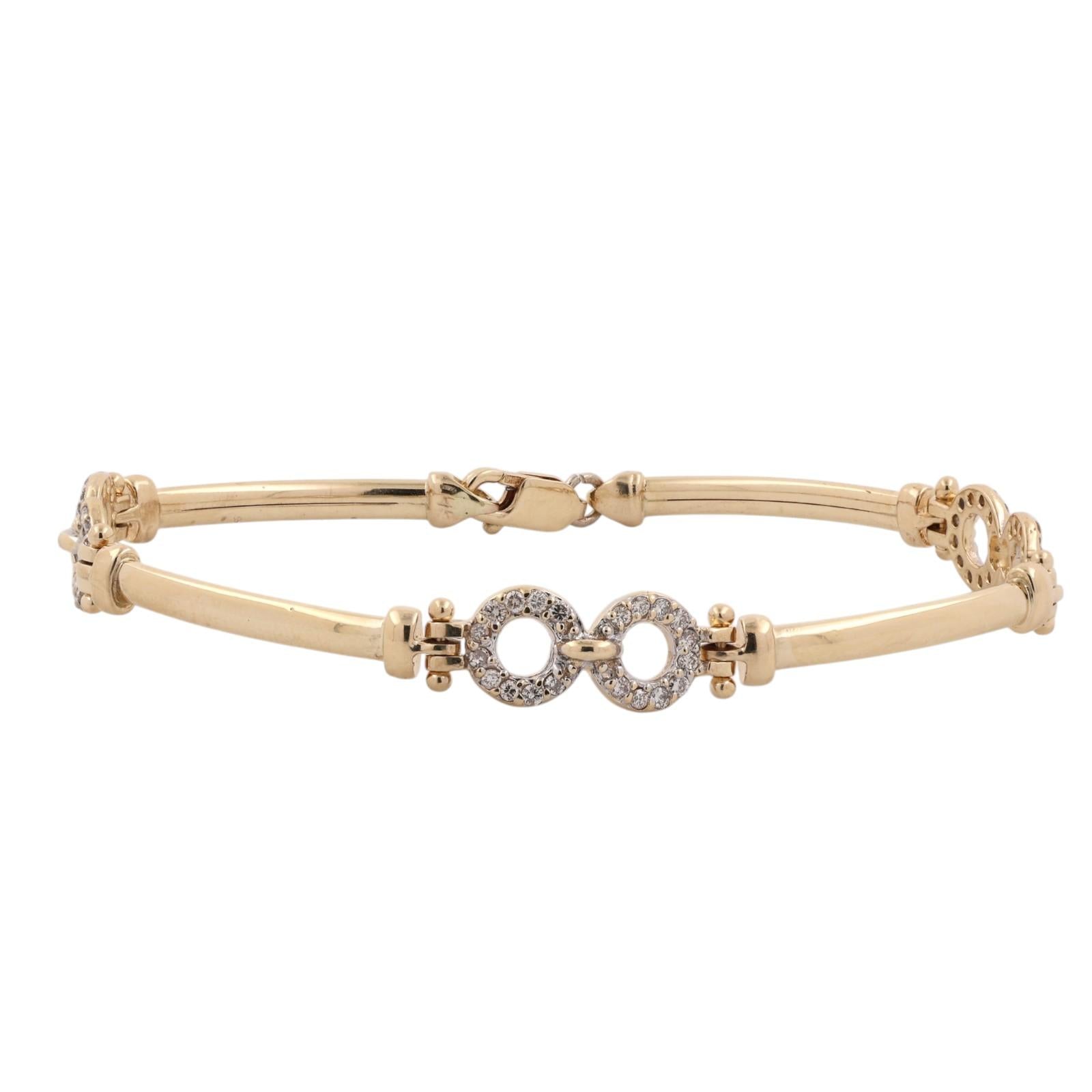 0.60CTW Diamond Infinity Bracelet 14K Yellow Gold 7" Estate Natural Diamonds