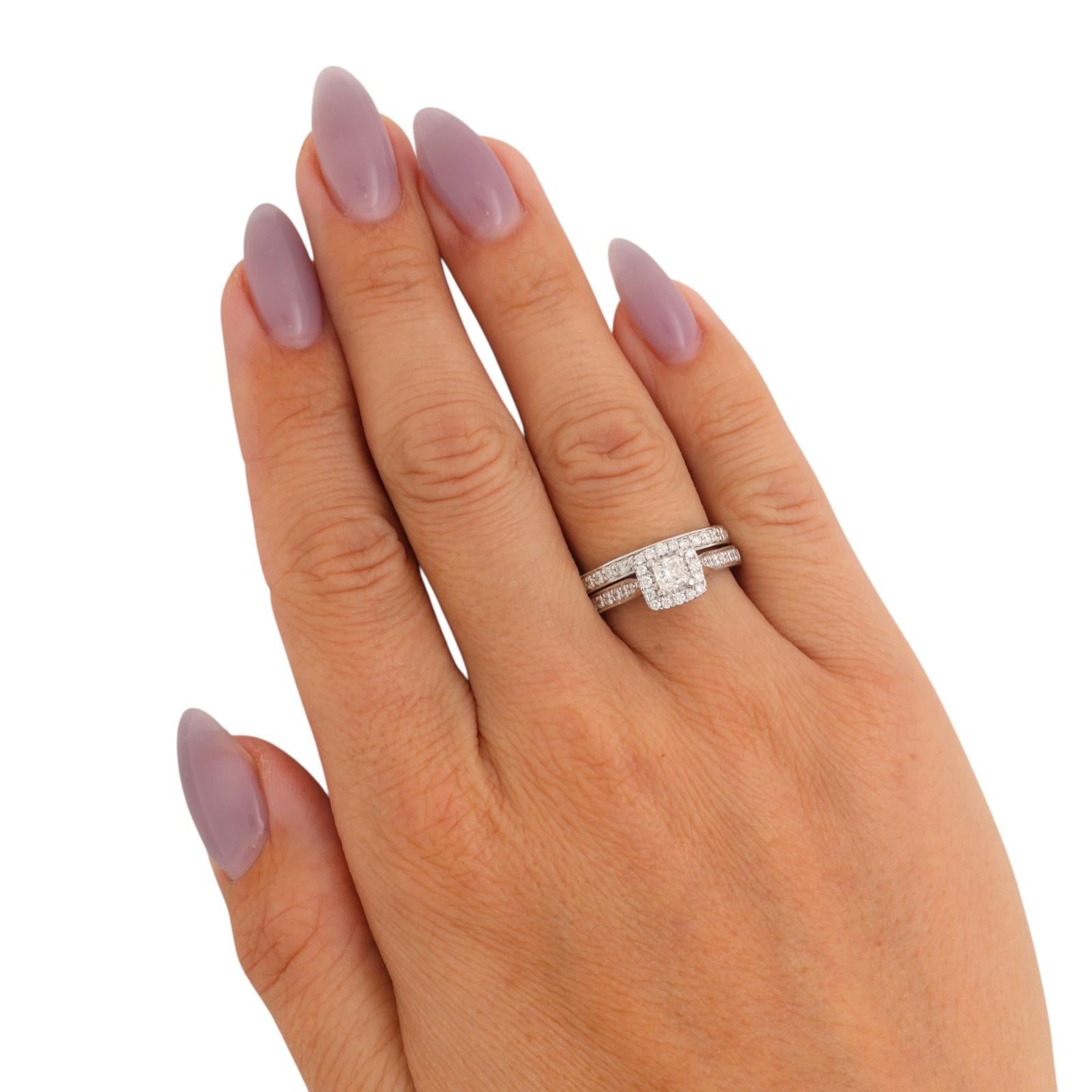 The Leo 14K White Gold 1.20 CTW Natural Diamond Princess Cut Bridal Ring Set