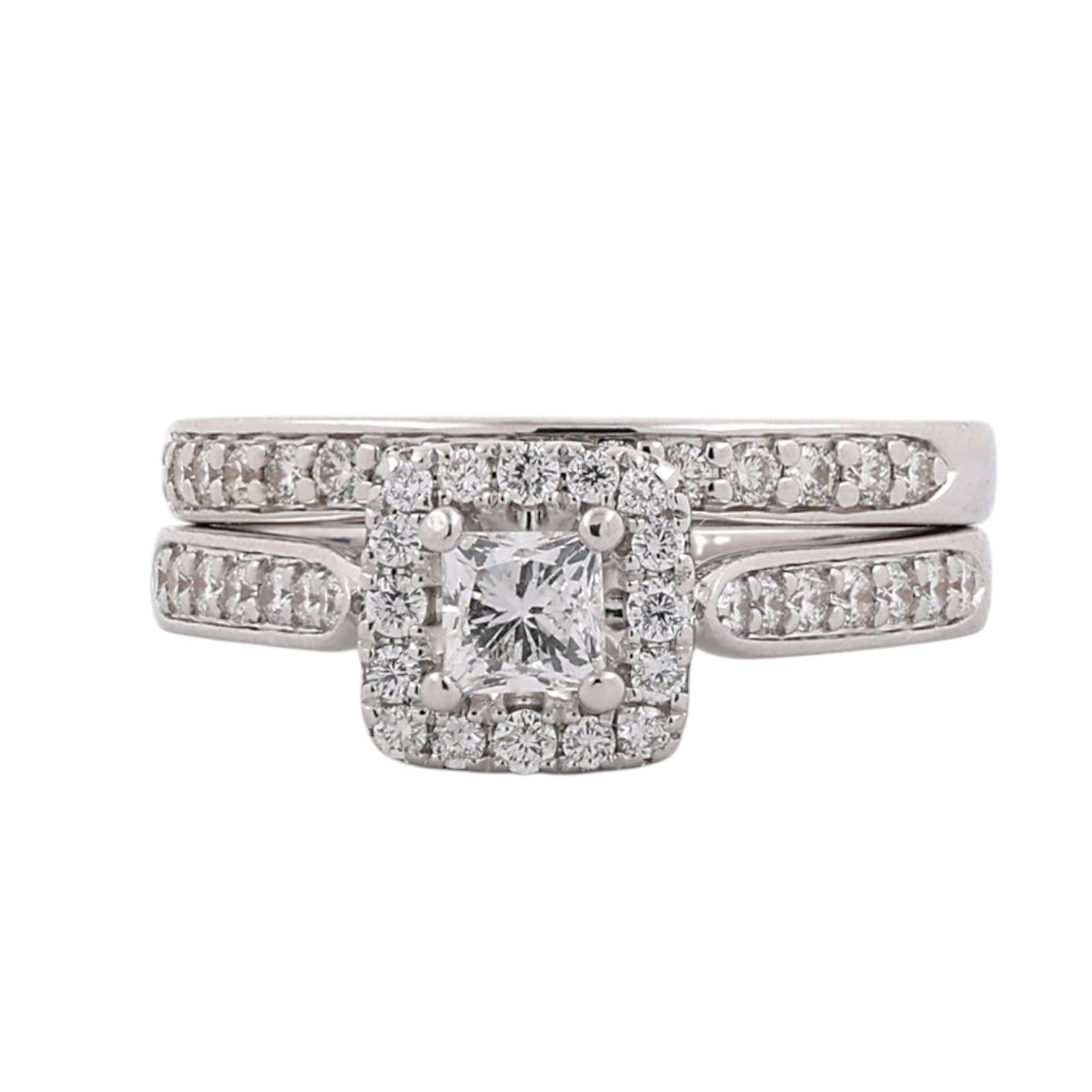 The Leo 14K White Gold 1.20 CTW Natural Diamond Princess Cut Bridal Ring Set