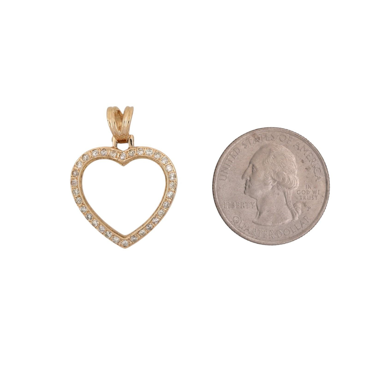 0.32 CTW Natural Diamond Open Heart Pendant 18K Yellow Gold 1.15"