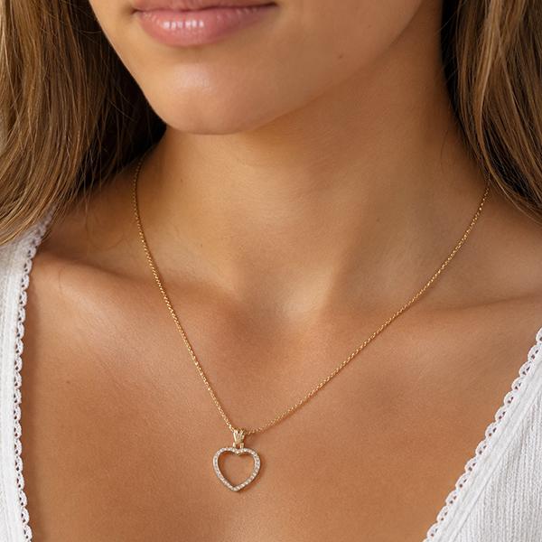 0.32 CTW Natural Diamond Open Heart Pendant 18K Yellow Gold 1.15"