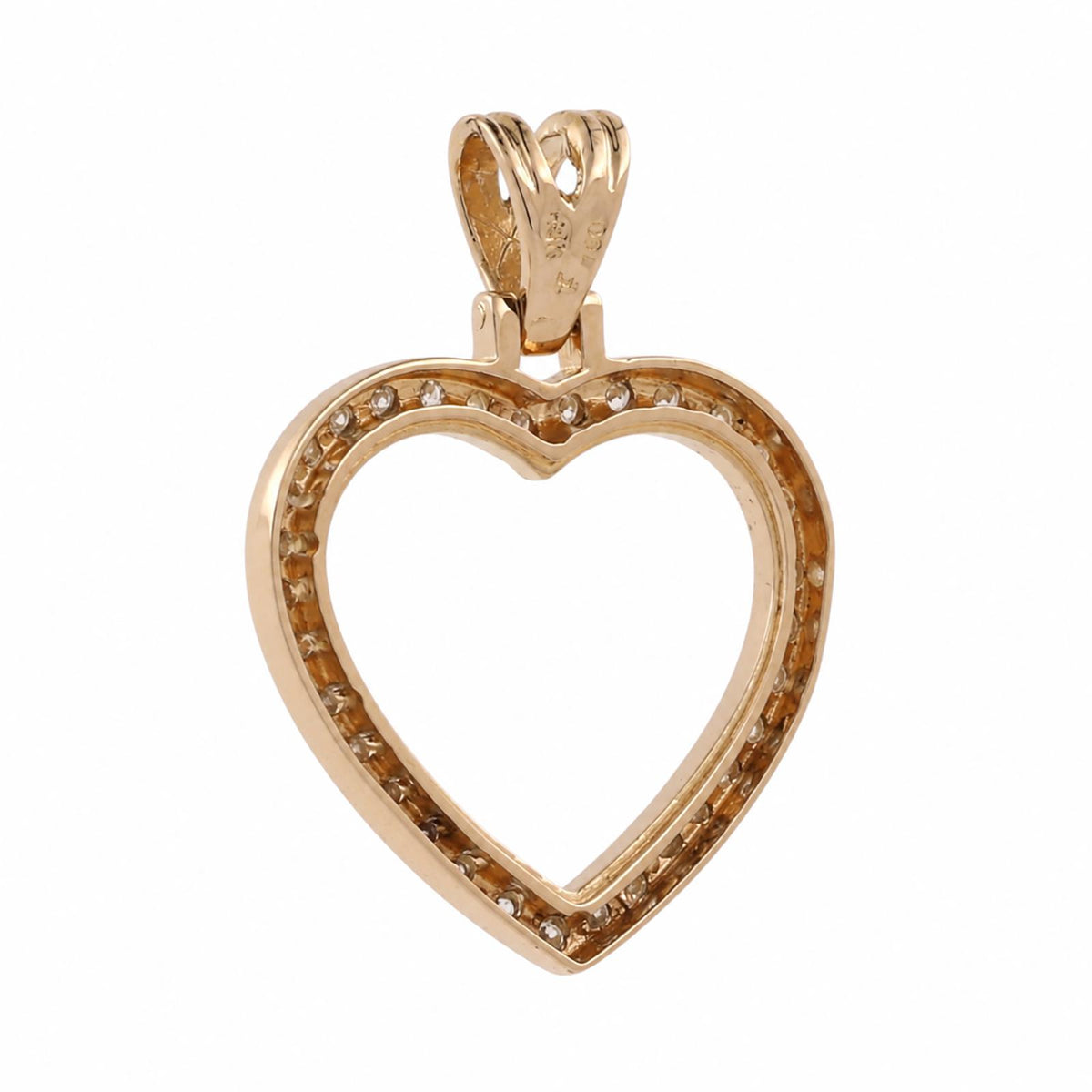 0.32 CTW Natural Diamond Open Heart Pendant 18K Yellow Gold 1.15"