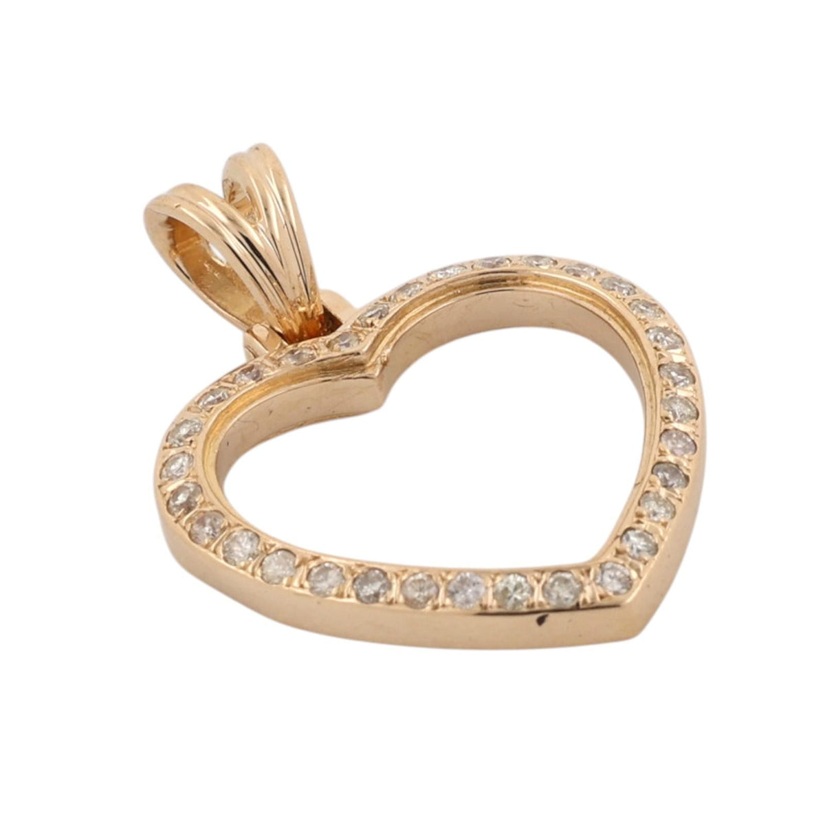 0.32 CTW Natural Diamond Open Heart Pendant 18K Yellow Gold 1.15"