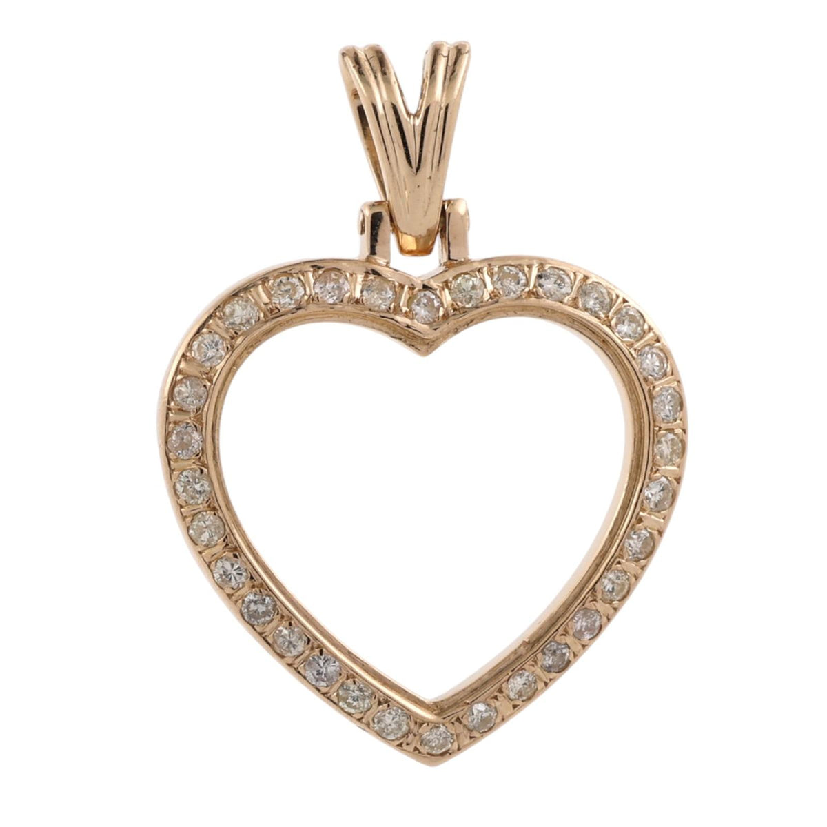 0.32 CTW Natural Diamond Open Heart Pendant 18K Yellow Gold 1.15"