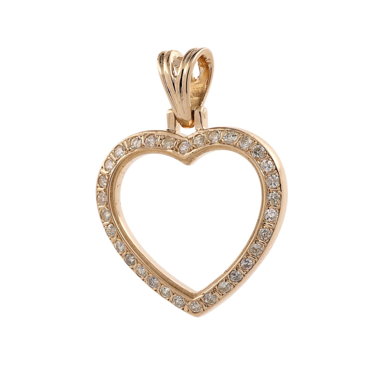 0.32 CTW Natural Diamond Open Heart Pendant 18K Yellow Gold 1.15"
