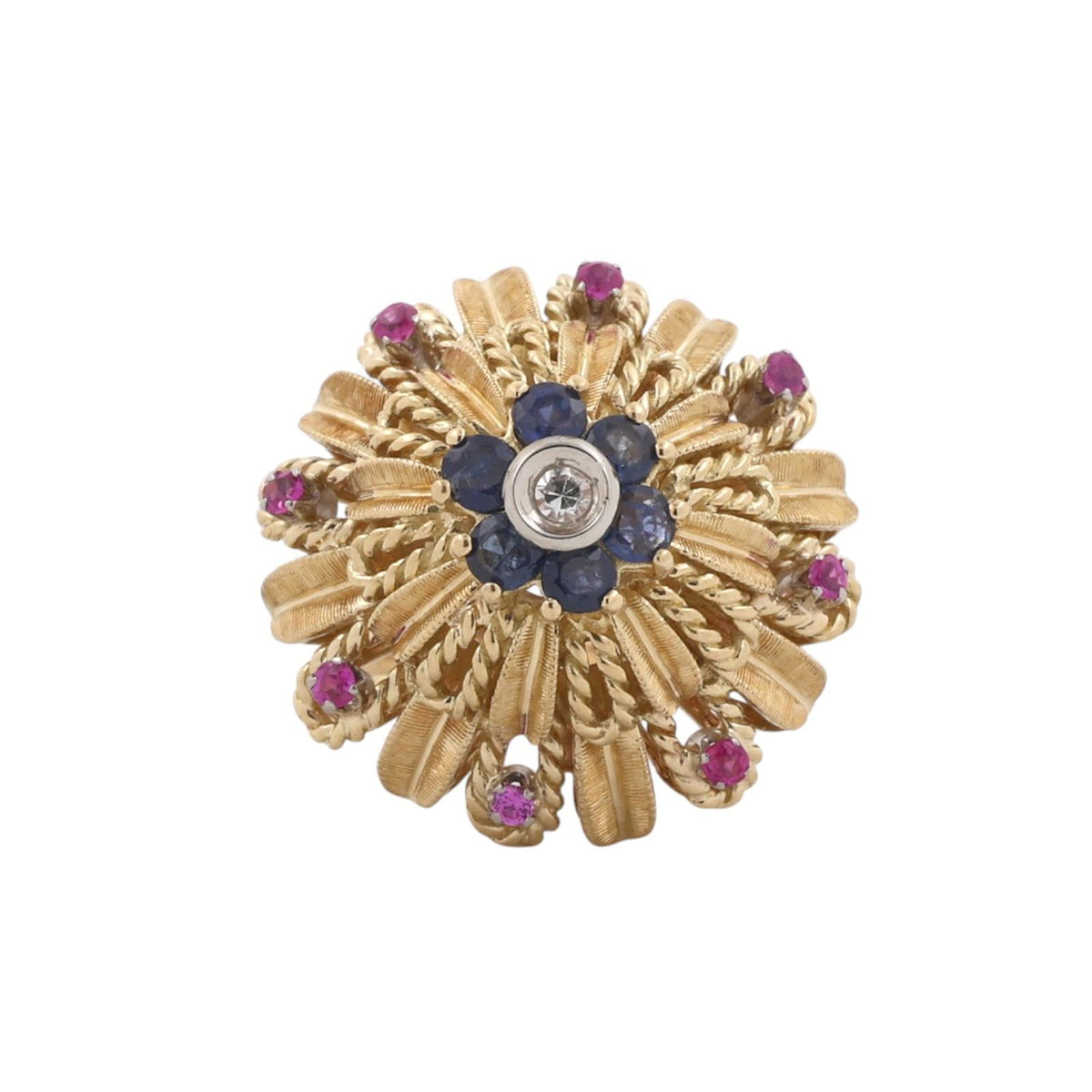 Bucherer Vintage Sapphire Diamond Floral Ring 18K Gold CB 750 Size 5.5