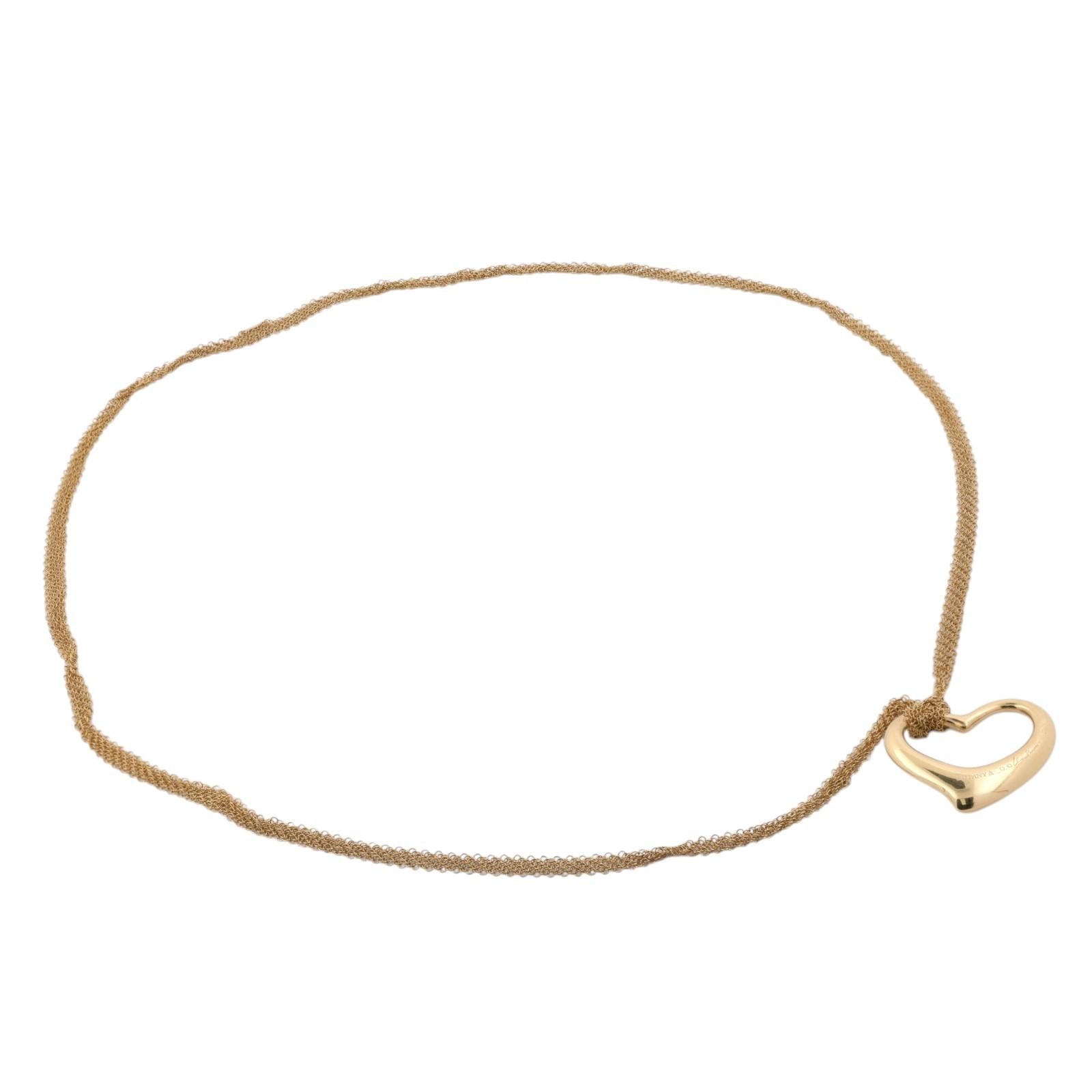 Tiffany & Co. Elsa Peretti Large Open Heart Pendant 18K Gold Mesh 30.5" Necklace