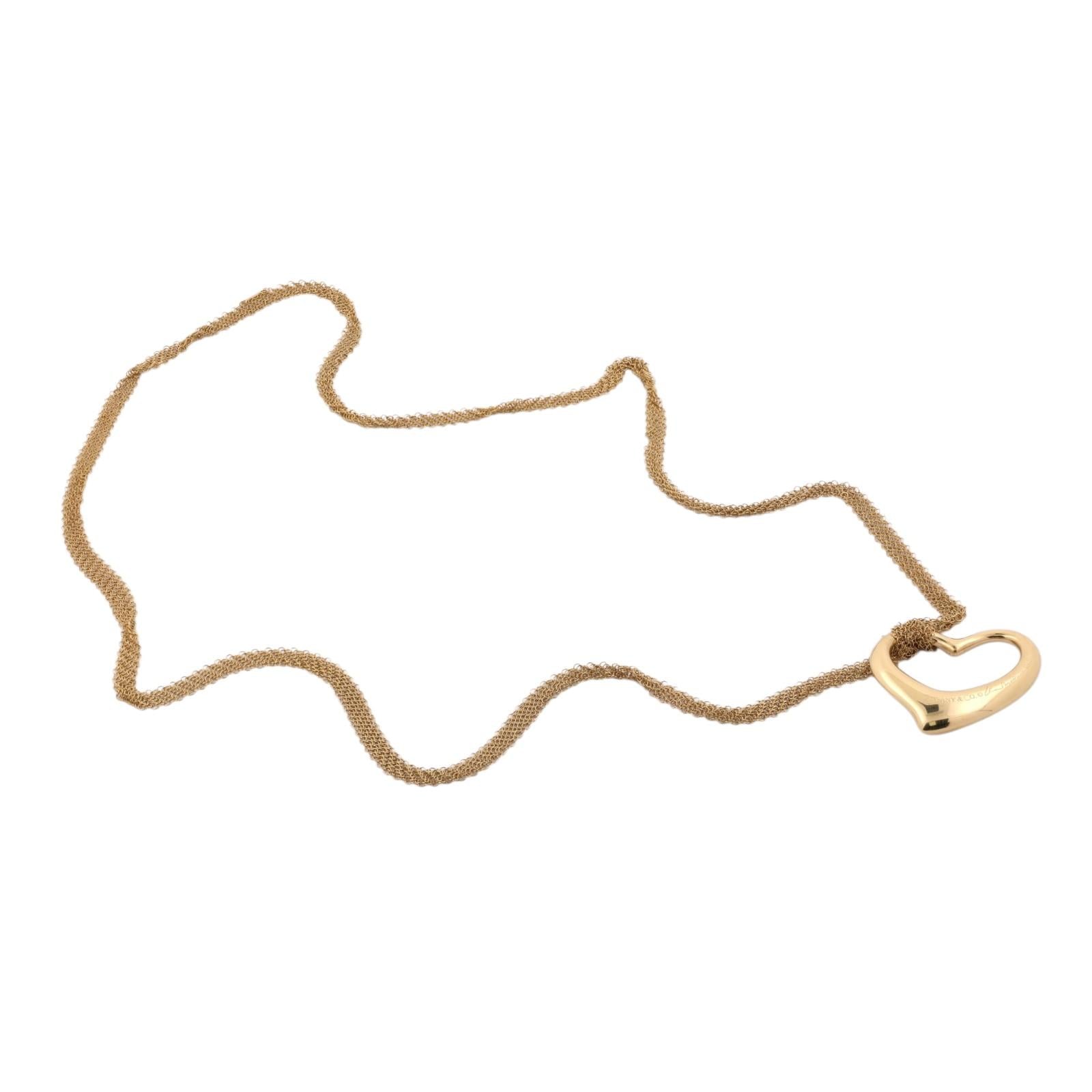 Tiffany & Co. Elsa Peretti Large Open Heart Pendant 18K Gold Mesh 30.5" Necklace